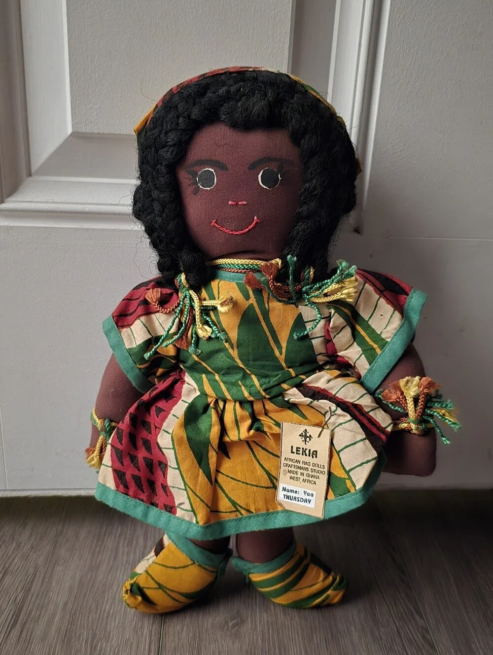 LEKIA Handmade African Rag Doll Ghana Yaa Thursday Kente Print Collectible Tags